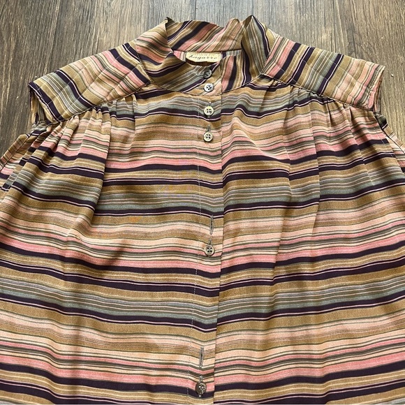 Bagarre 100% Silk Striped Sleeveless Buttoned Blouse Top belted Vtg Multicolor M - Picture 8 of 14